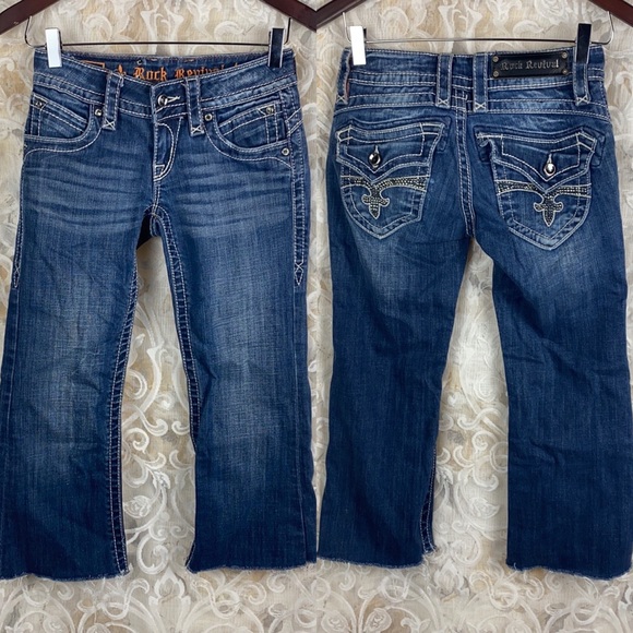 Rock Revival Scarlett Cut off Capri Cropped Cuffed Jeans medium wash distressed - Picture 2 of 16